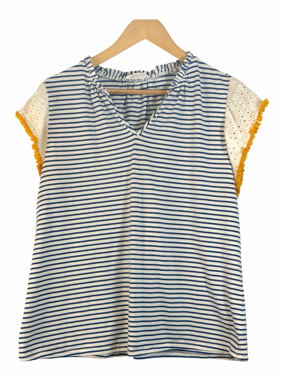 THML Blue and White Striped V-Neck Top
